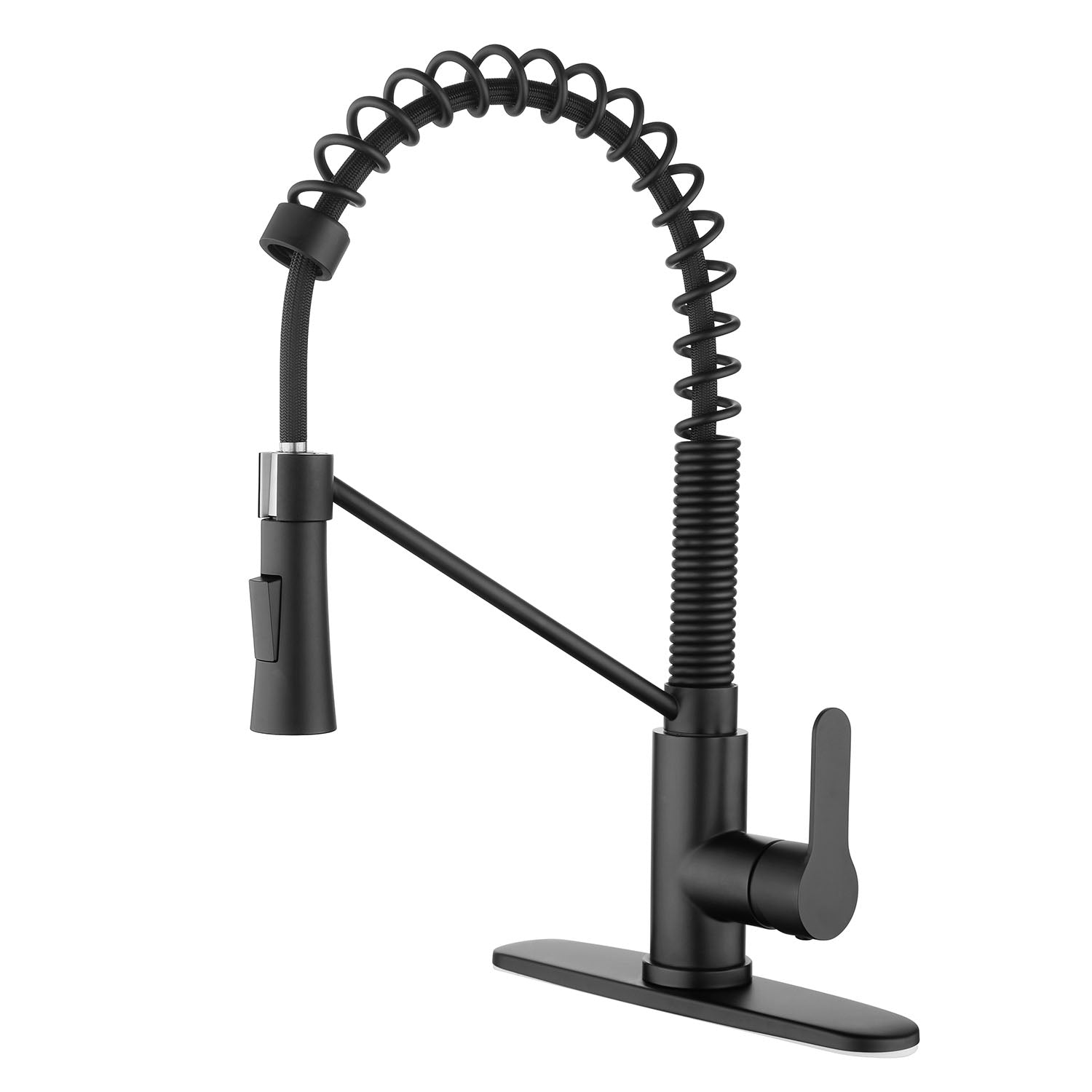 Matte Black Single Handle Kitchen Faucet with Soap Dispenser and Pull Down Sprayer