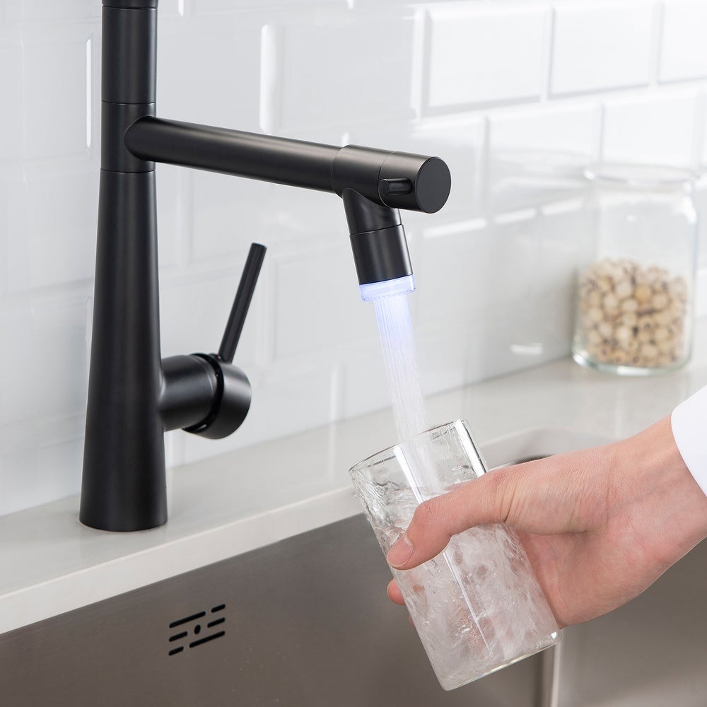 Black Single Handle Pull Down Sprayer Kitchen Faucet with LED Light — thumbnail 2