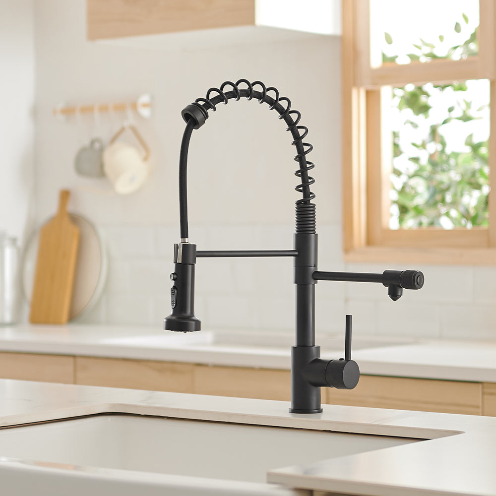 Single Handle Gooseneck Pull Down Sprayer Kitchen Faucet with Purified Water Faucet — thumbnail 2
