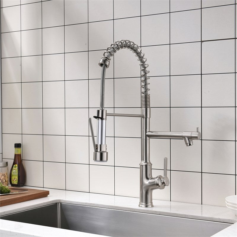 Modern Pull Down Single Handle Kitchen Faucet in Brushed Nickel — thumbnail 2