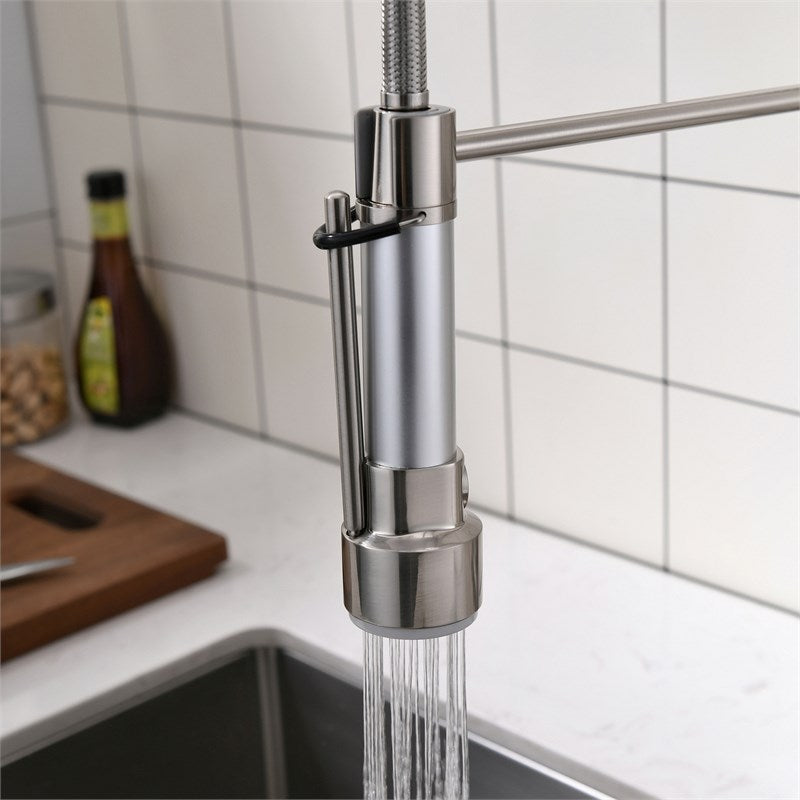 Modern Pull Down Single Handle Kitchen Faucet in Brushed Nickel — thumbnail 3