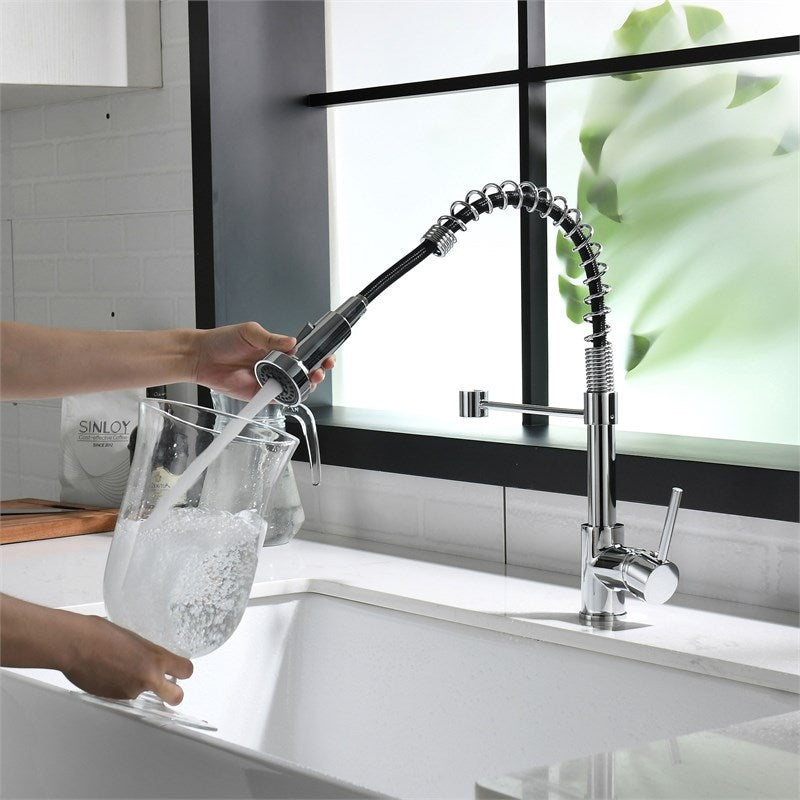 Single Handle Deck Mounted Pull Down Sprayer Kitchen Faucet in Chrome — thumbnail 3
