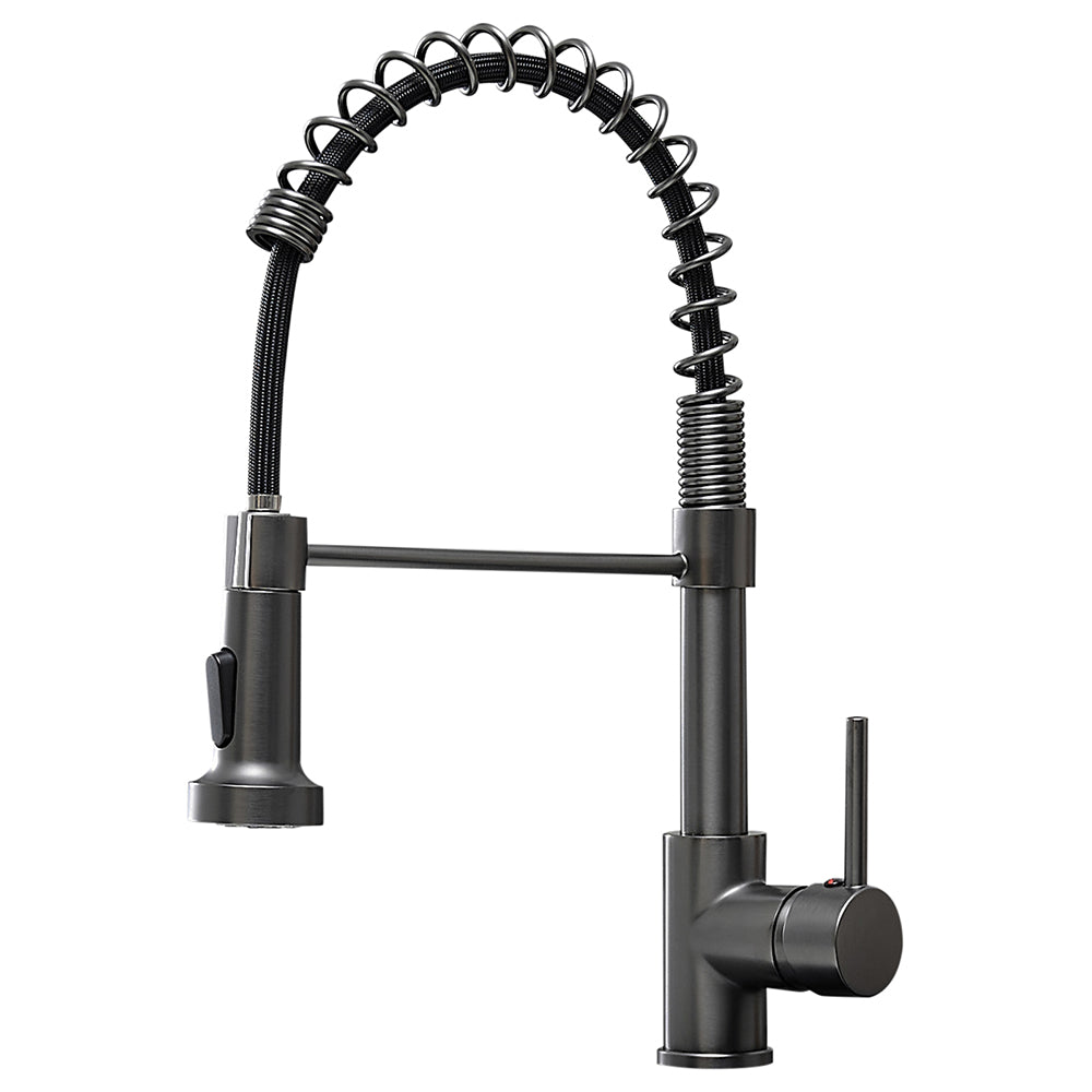 Single Handle Deck Mount Gooseneck Pull Down Sprayer Kitchen Faucet in Gun-Grey — image 1