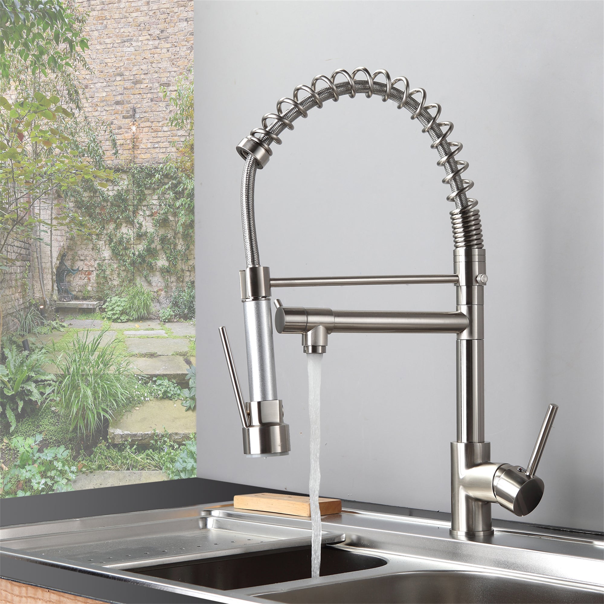 Kitchen Spring Faucets with Pull Down Sprayer-2 Functions Sprayer — thumbnail 2