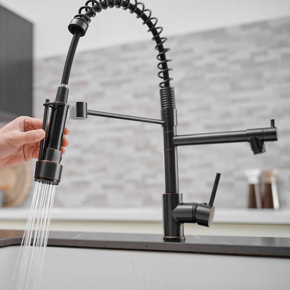 Single Handle Pull Down Spring Kitchen Faucet with Sprayer — thumbnail 3