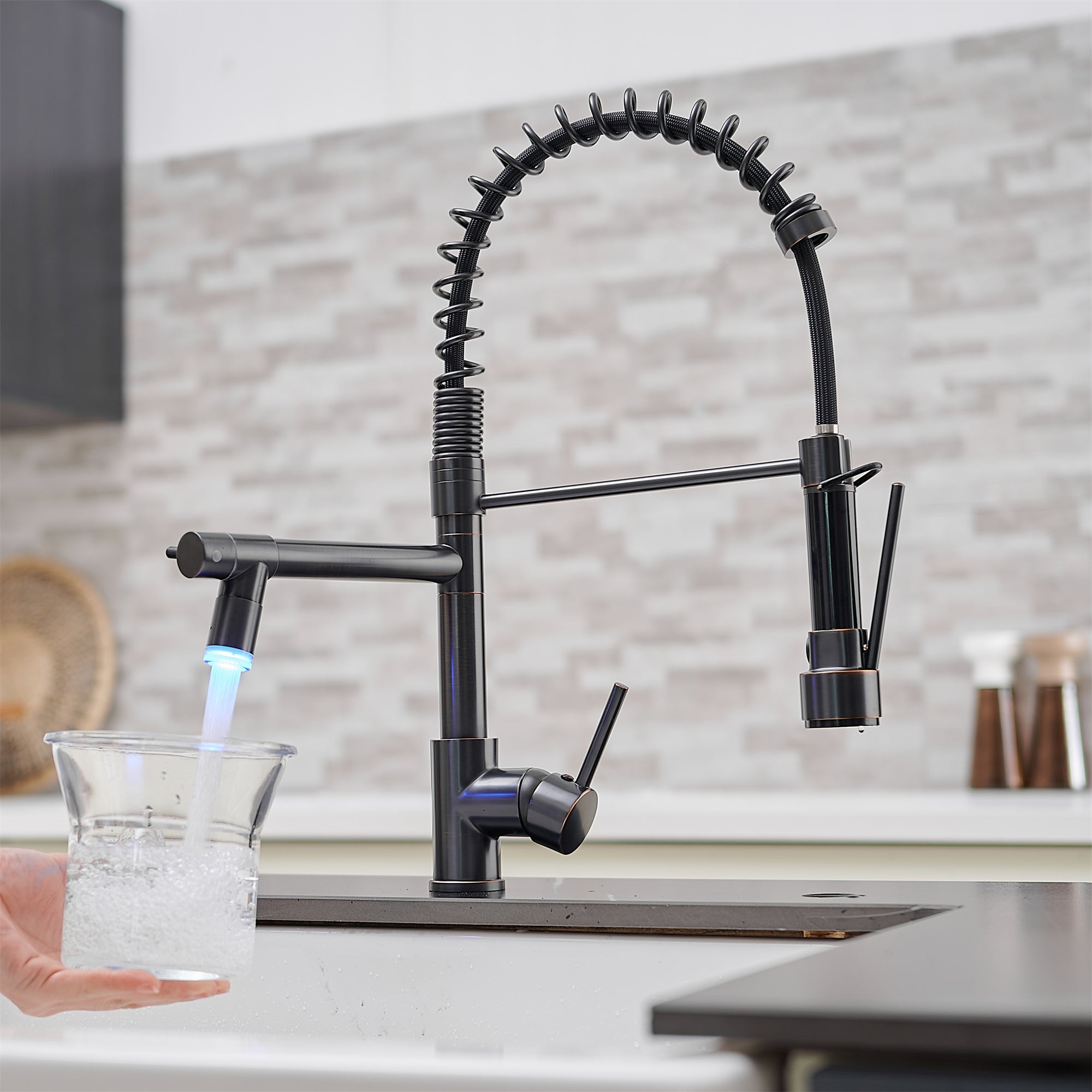 Pull Down Kitchen Faucet with Sprayer and LED Light in Oil Rubbed Bronze — thumbnail 2