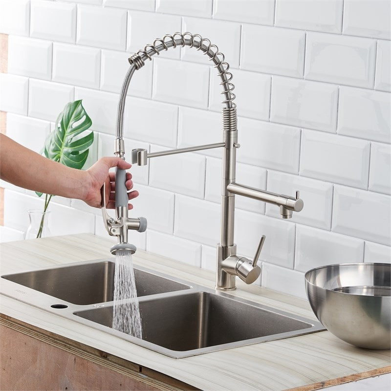Double-Handle Deck Mounted Pull-Down Sprayer Kitchen Faucet — thumbnail 2