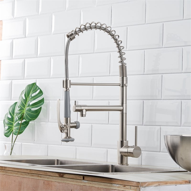 Double-Handle Deck Mounted Pull-Down Sprayer Kitchen Faucet — thumbnail 3