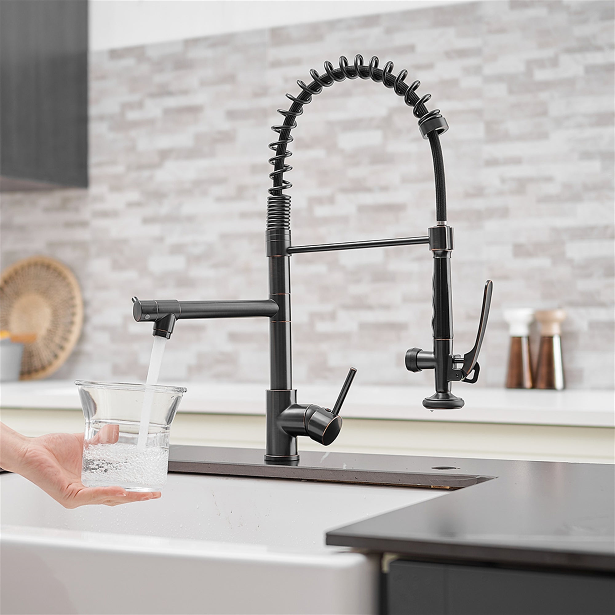Pull Down Double Handle Kitchen Sink Faucet in Oil Rubbed Bronze — thumbnail 3