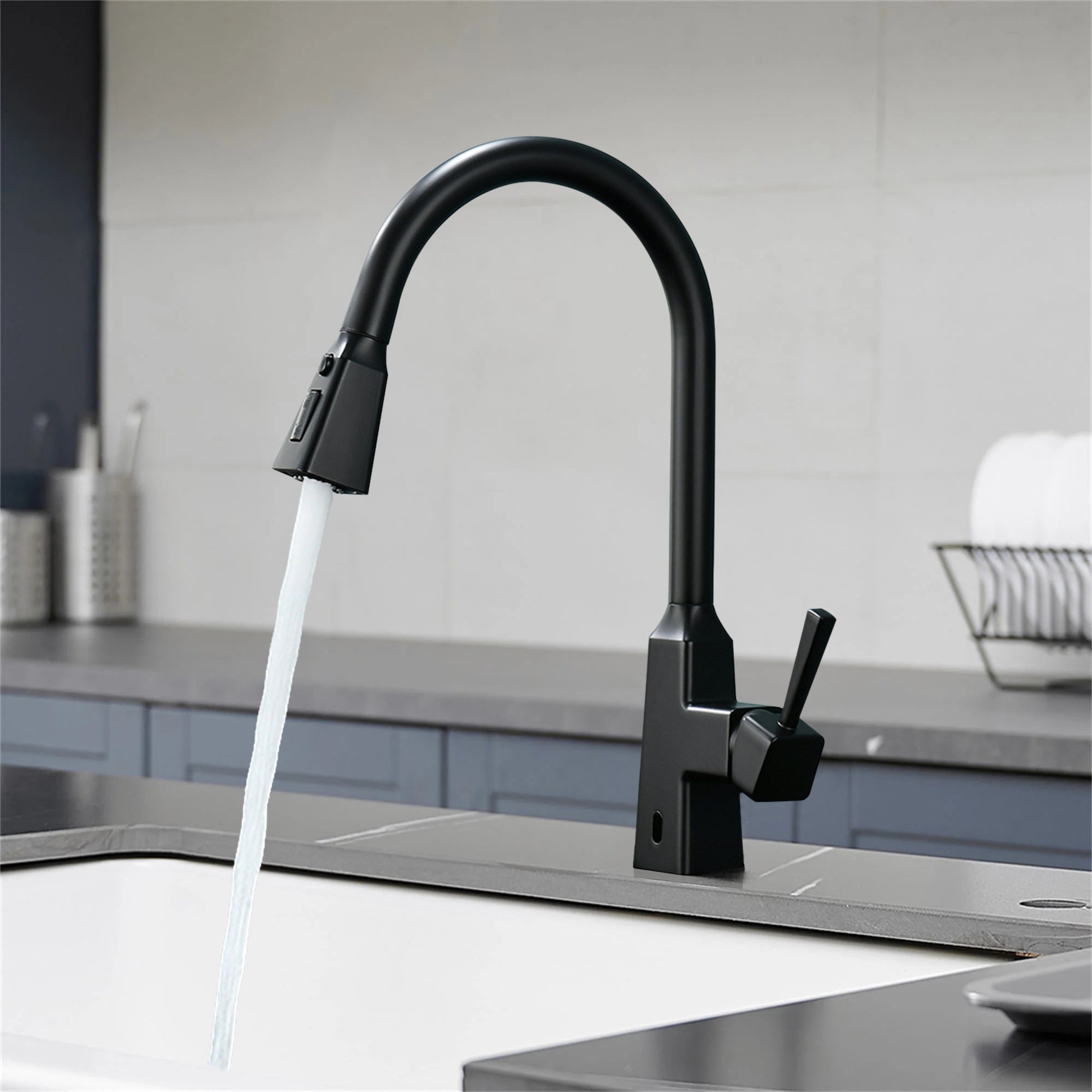 Single Handle Touchless Gooseneck Pull Down Sprayer Kitchen Faucet and Handles — thumbnail 3