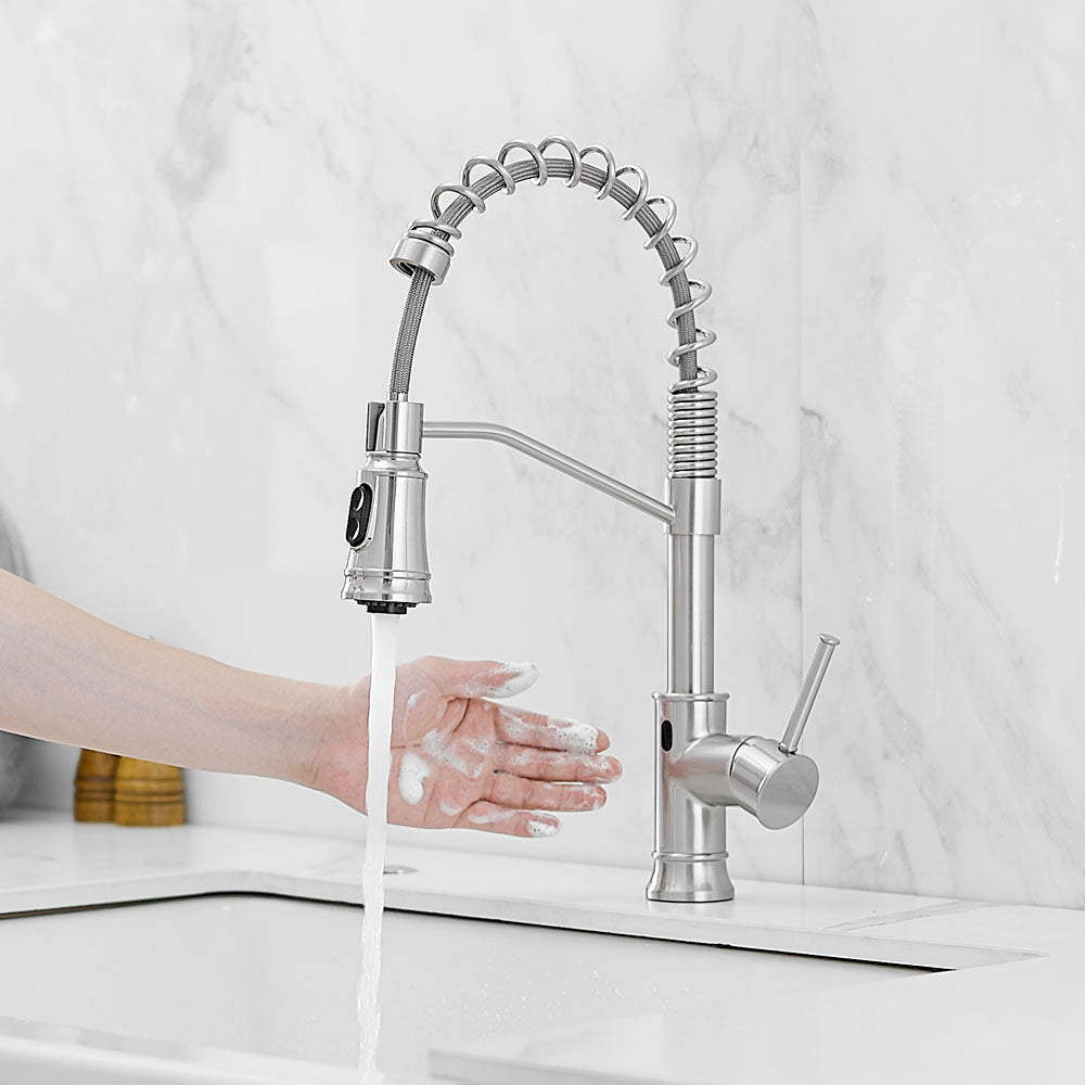 Smart Touchless Kitchen Sink Faucet with Pull Down Sprayer in Brushed Nickel — thumbnail 3