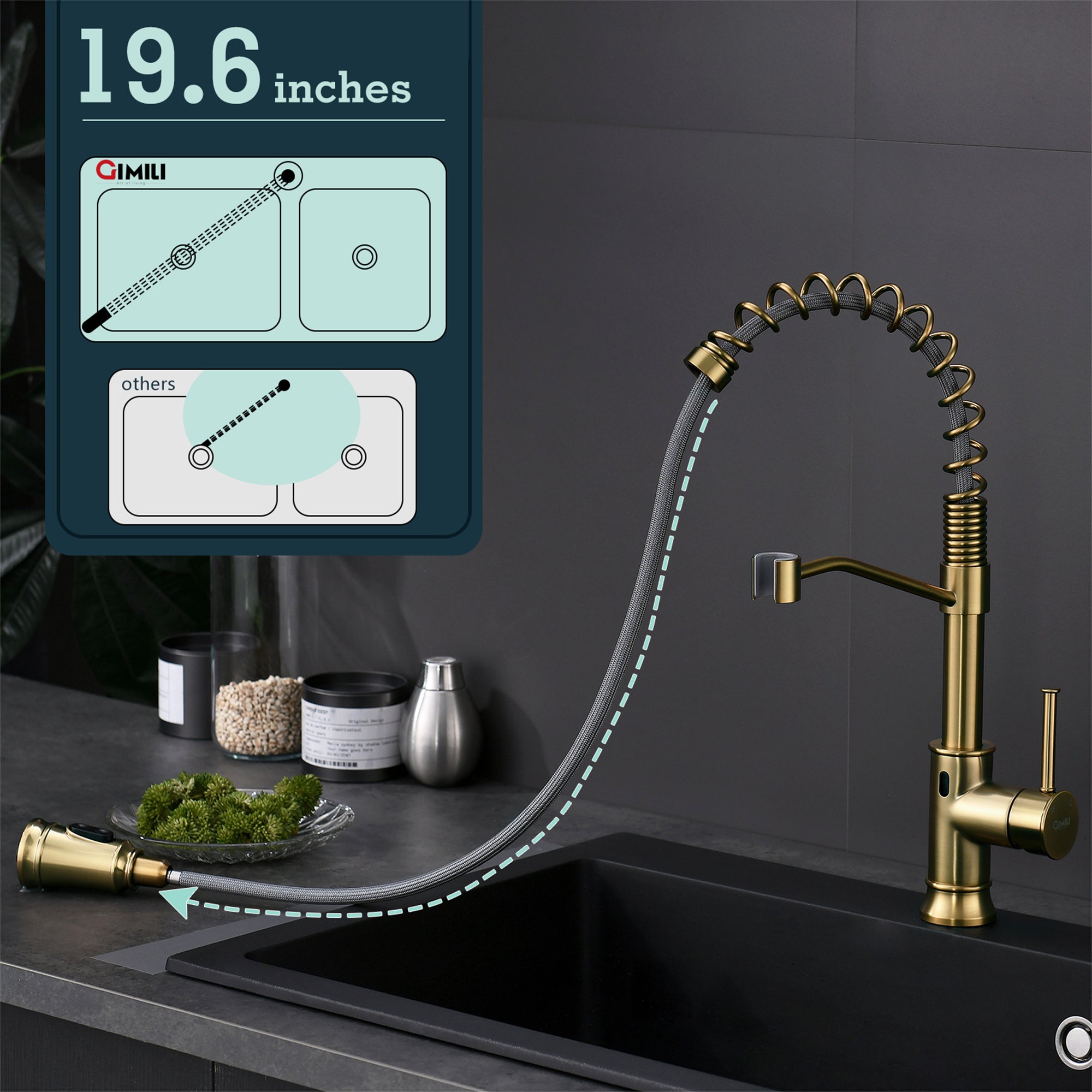 Single Handle Touchless Gooseneck Pull Down Sprayer Kitchen Faucet with Dual Function — thumbnail 3