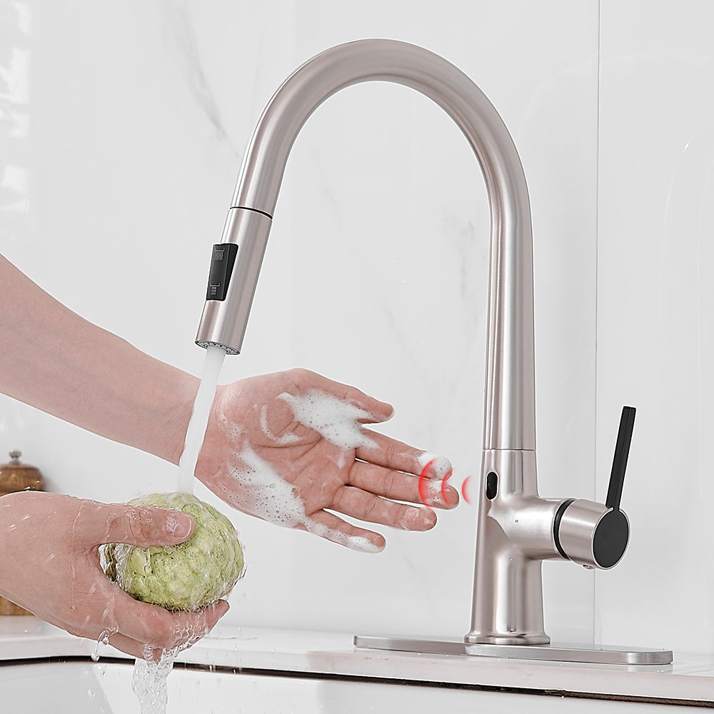 Single Handle Touchless Gooseneck Pull Down Sprayer Kitchen Faucet — thumbnail 3