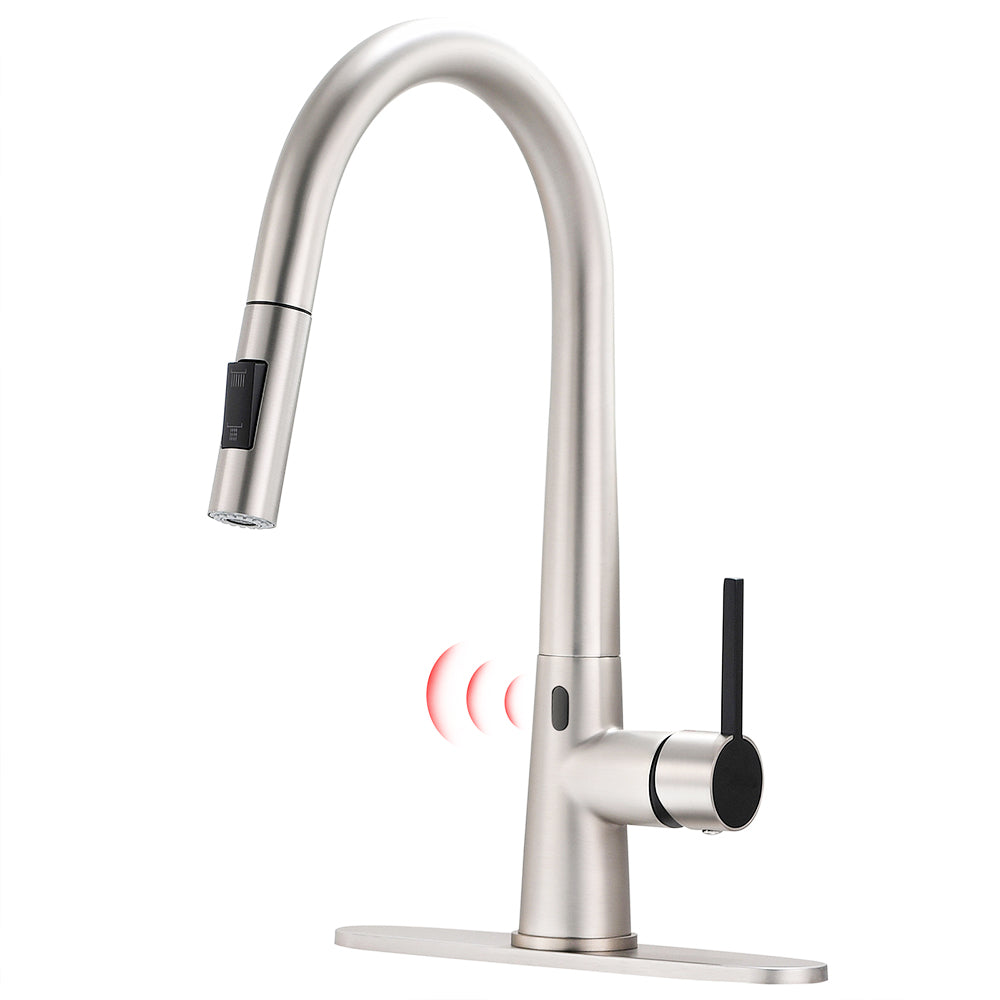 Single Handle Touchless Gooseneck Pull Down Sprayer Kitchen Faucet