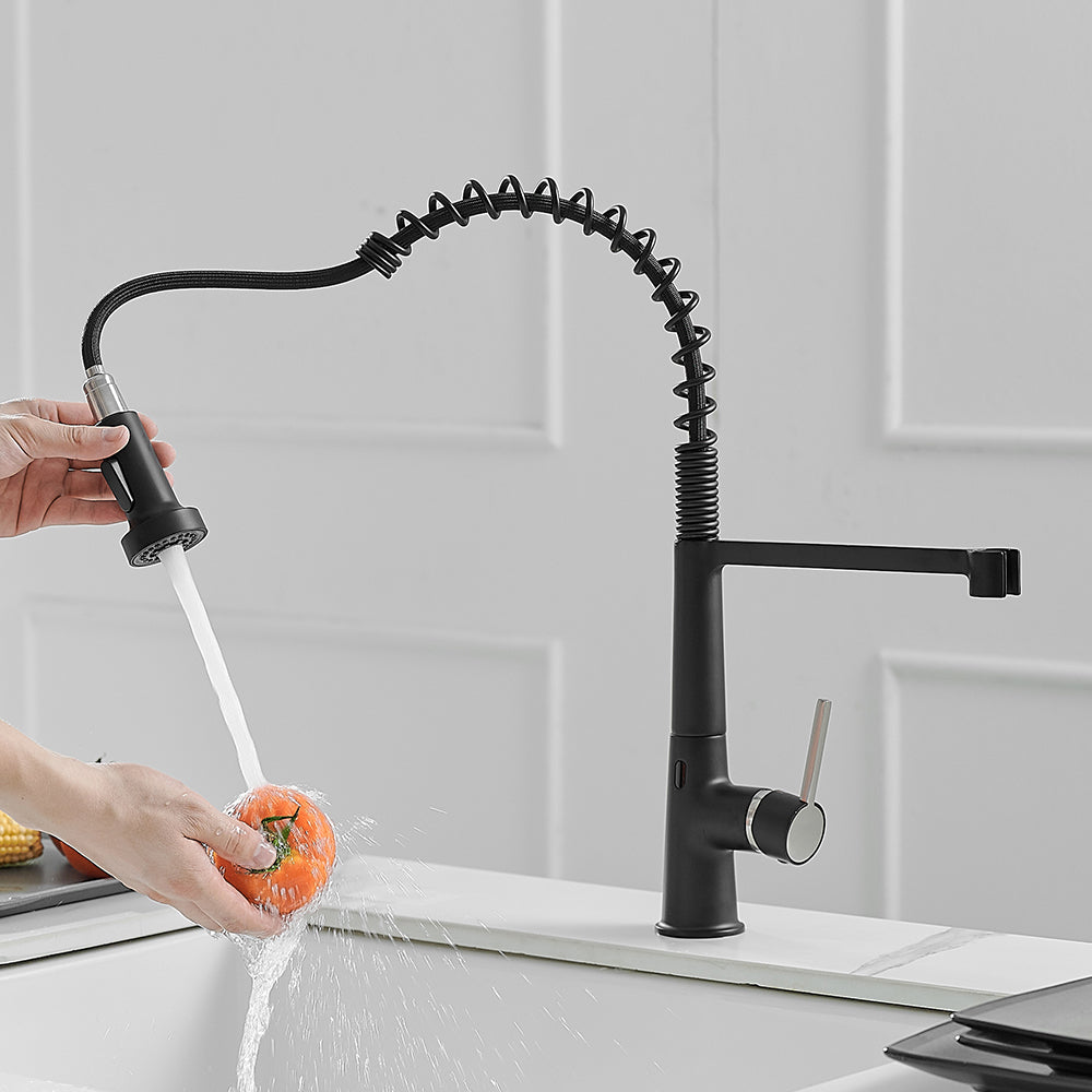 Single Handle Touchless Deck Mount Gooseneck Pull Down Sprayer Kitchen Faucet — thumbnail 3