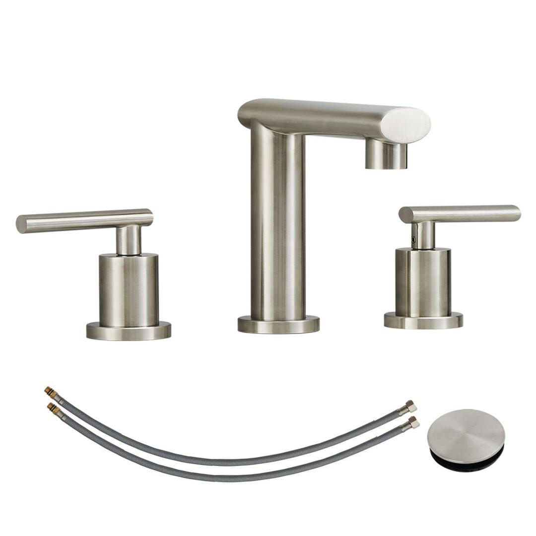 2-Handles 3 Hole Modern Widespread Bathroom Faucet with Pop Up Drain Assembly and Lead-Free Supply Hose — image 1
