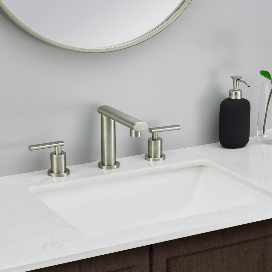 2-Handles 3 Hole Modern Widespread Bathroom Faucet with Pop Up Drain Assembly and Lead-Free Supply Hose — thumbnail 2