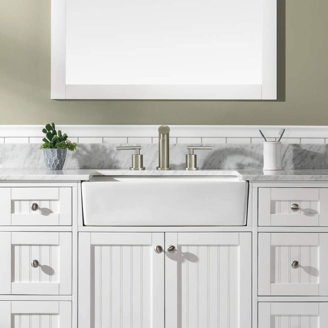 2-Handles 3 Hole Modern Widespread Bathroom Faucet with Pop Up Drain Assembly and Lead-Free Supply Hose — thumbnail 3