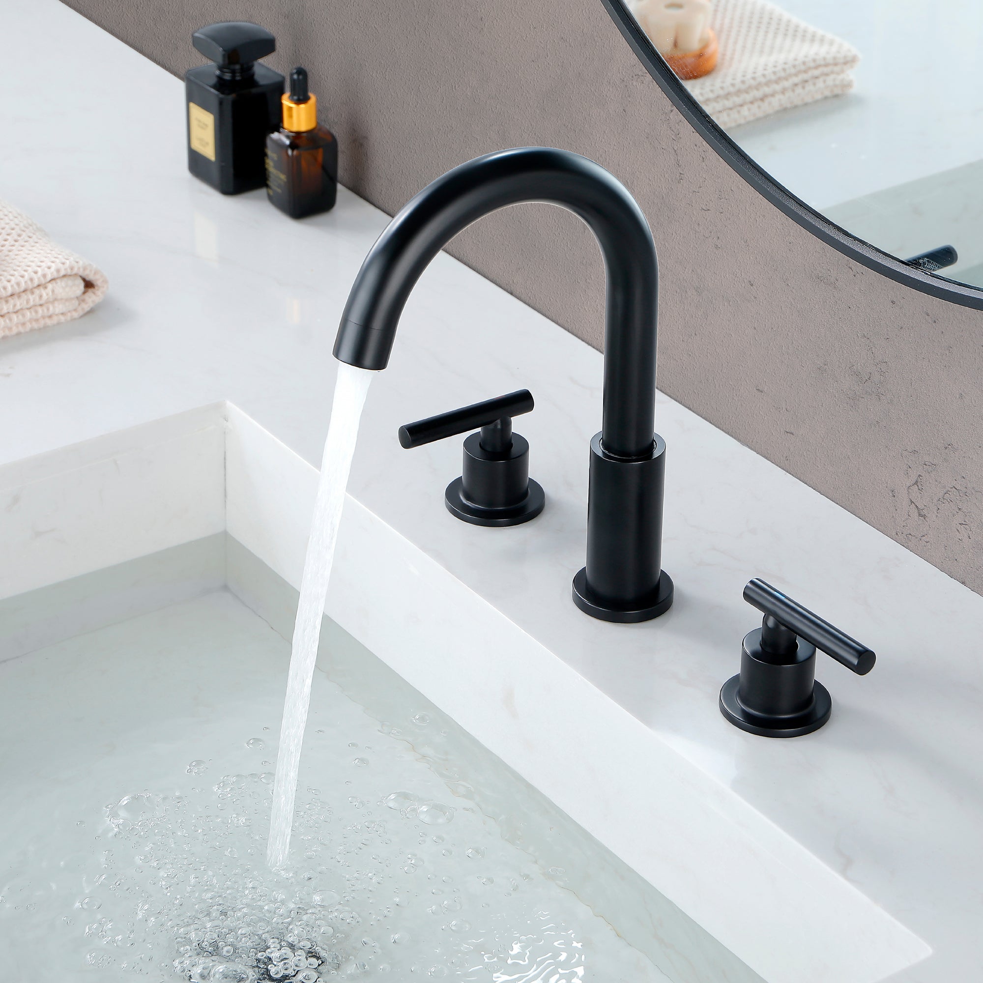 Modern Bathroom Basin Faucet with 360° Swivel Spout, Dual Handle Hot & Cold Mixer, Water-Saving 1.2 GPM and ABS Drain — thumbnail 3