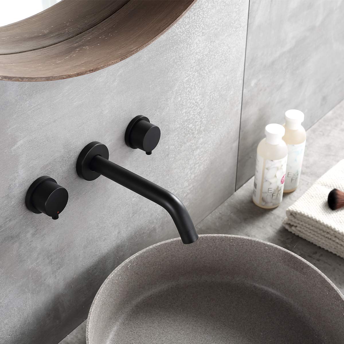 Wall Mounted Two Handles Three-Hole Bathroom Sink Faucet — thumbnail 2