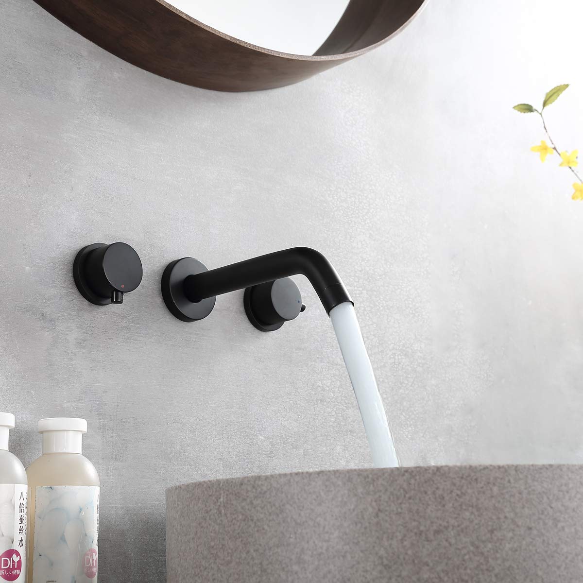Wall Mounted Two Handles Three-Hole Bathroom Sink Faucet — thumbnail 3