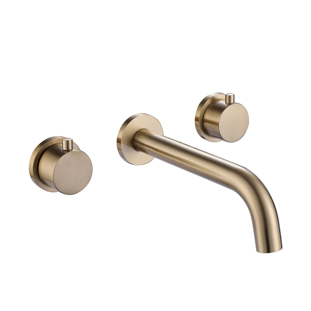 Solid Brass Wall Mounted Two Handle Bathroom Sink Faucet — thumbnail 2