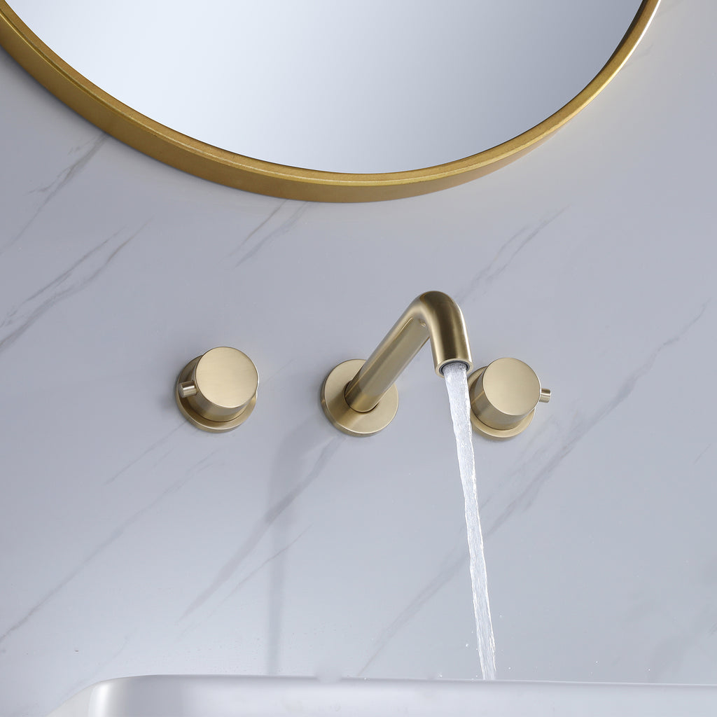 Solid Brass Wall Mounted Two Handle Bathroom Sink Faucet — thumbnail 3