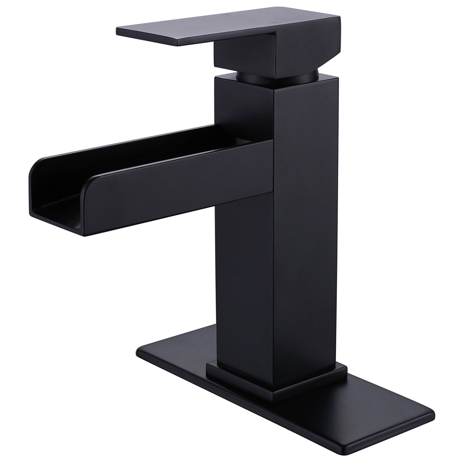 Single Handle Single Hole Bathroom Faucet with Deckplate Included and Wide Mouth in Matte Black — image 1