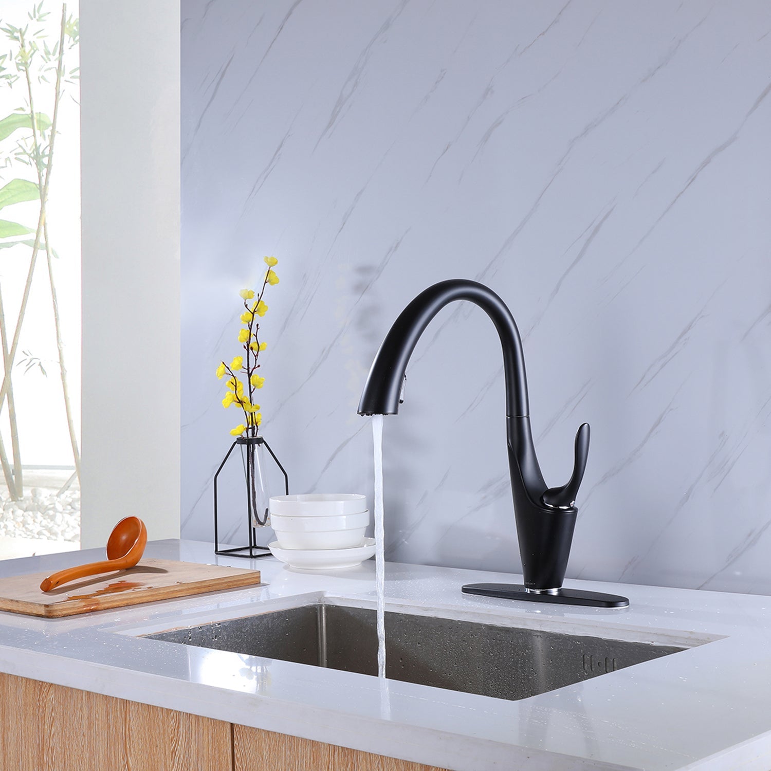 Two Functions Pull Down Single Handle Kitchen Faucet — thumbnail 2