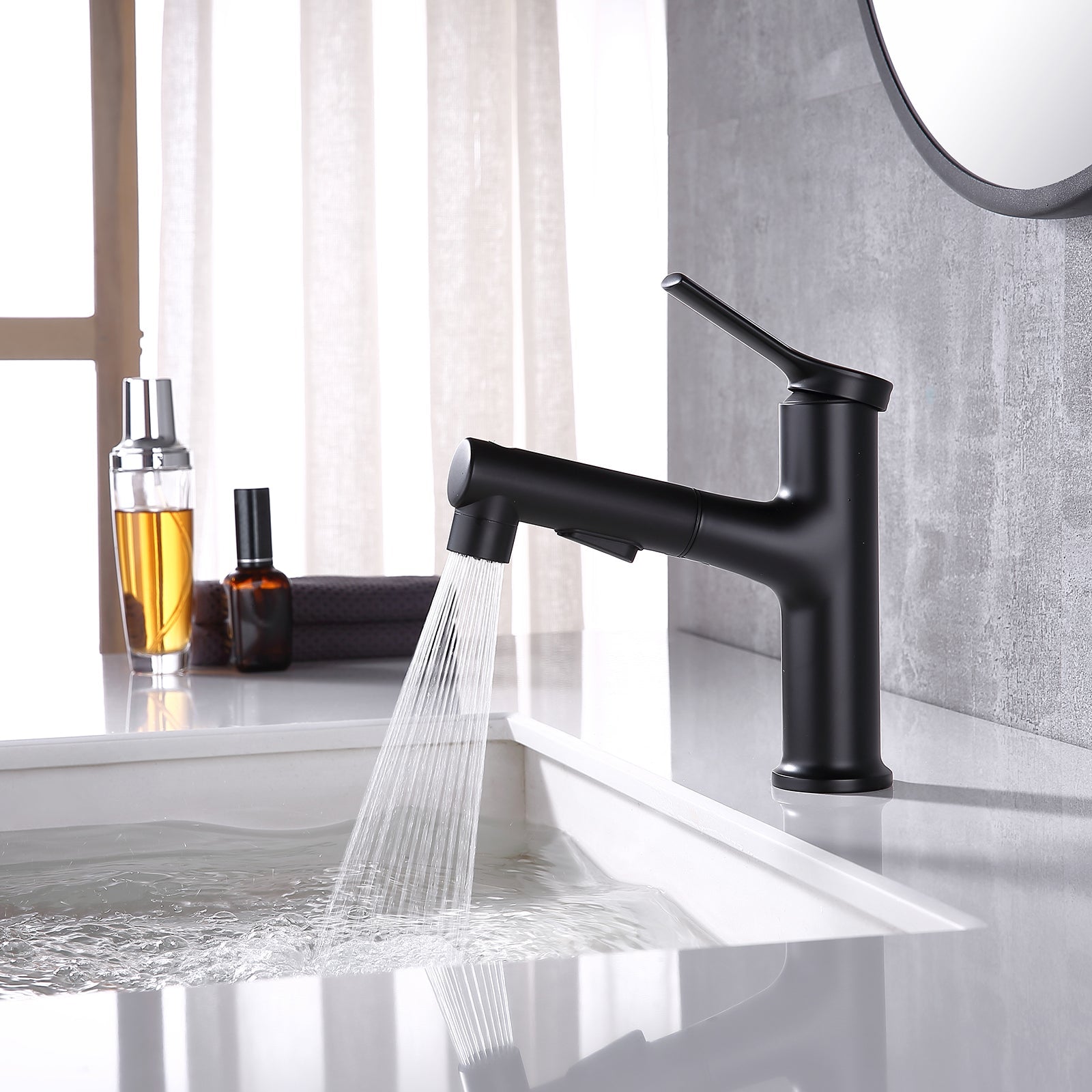Three Functions Single Hole Pull Down Bathroom Faucet — thumbnail 2