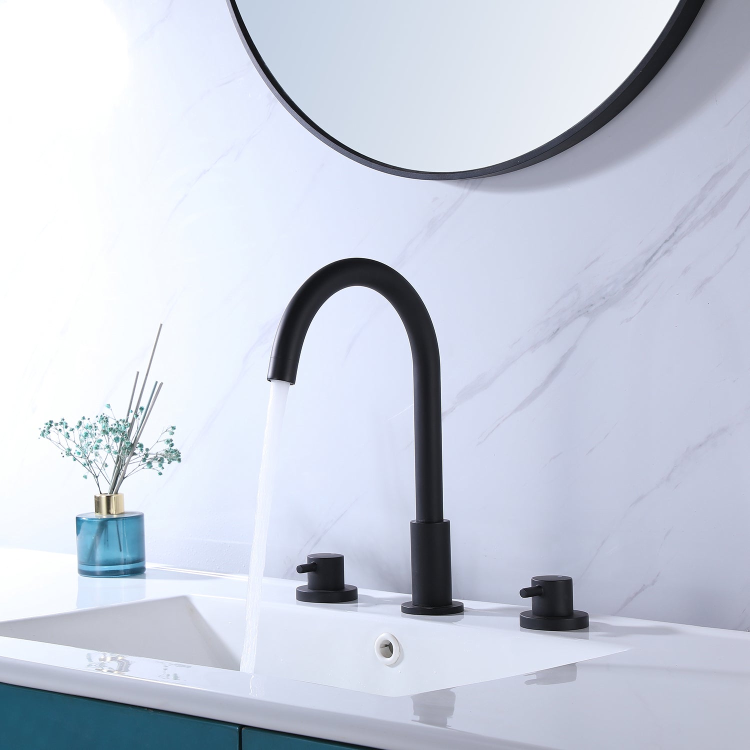 Matte Black Widespread Bathroom Vanity Sink Faucet — image 1