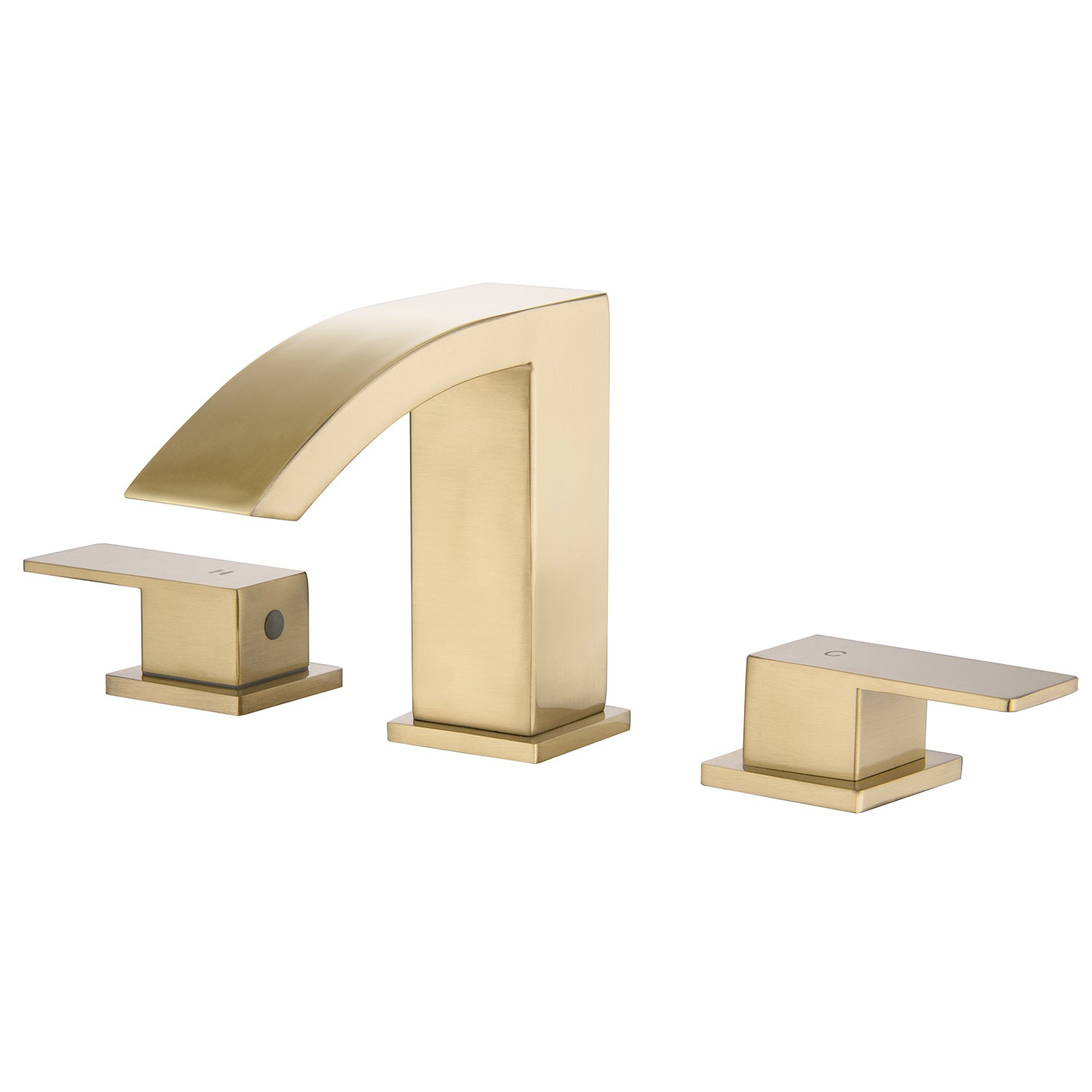 Waterfall Bathroom Faucet 3 Hole Widespread 2 Handles Bathroom Sink Faucet Brushed Gold — thumbnail 2