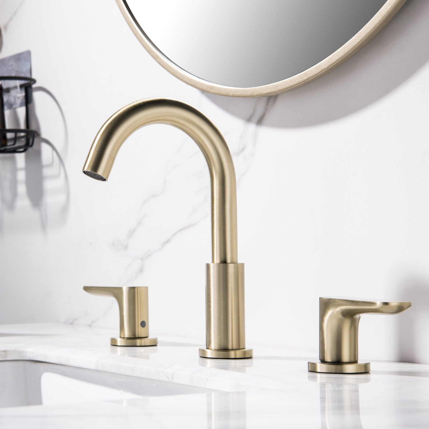 304 Stainless Steel Bathroom Sink Faucet 3 Hole Widespread With Valve — thumbnail 2