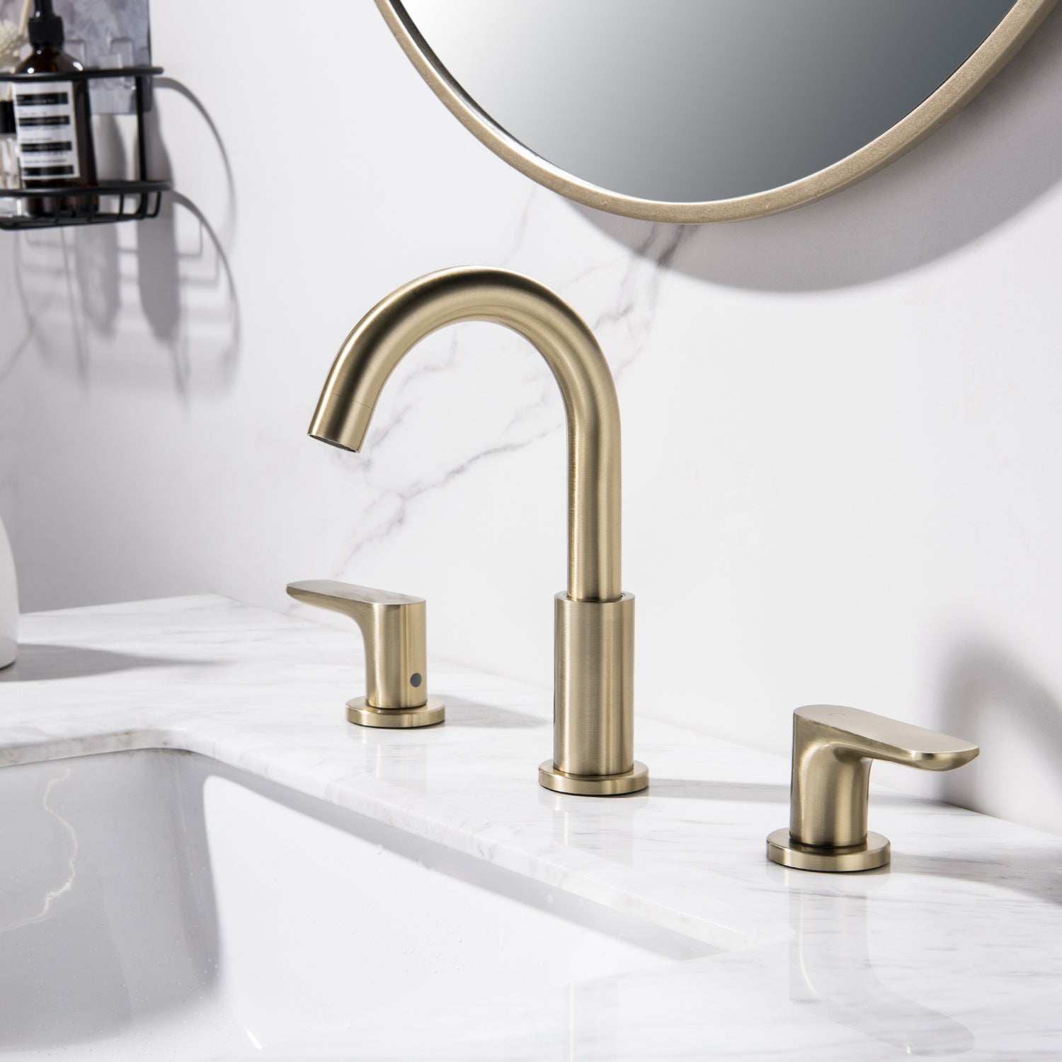 304 Stainless Steel Bathroom Sink Faucet 3 Hole Widespread With Valve — thumbnail 3