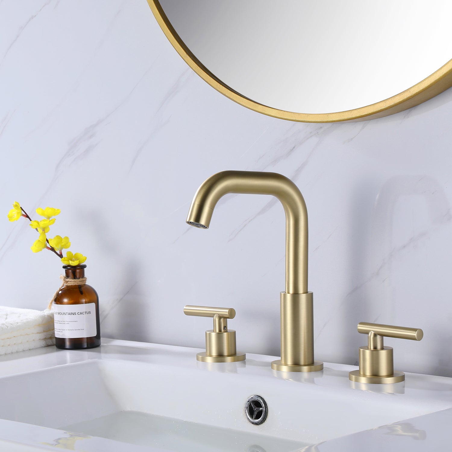 Two Handle Deck Mounted Bathroom Sink Faucet With 360-Degree Swivel Spout — thumbnail 2