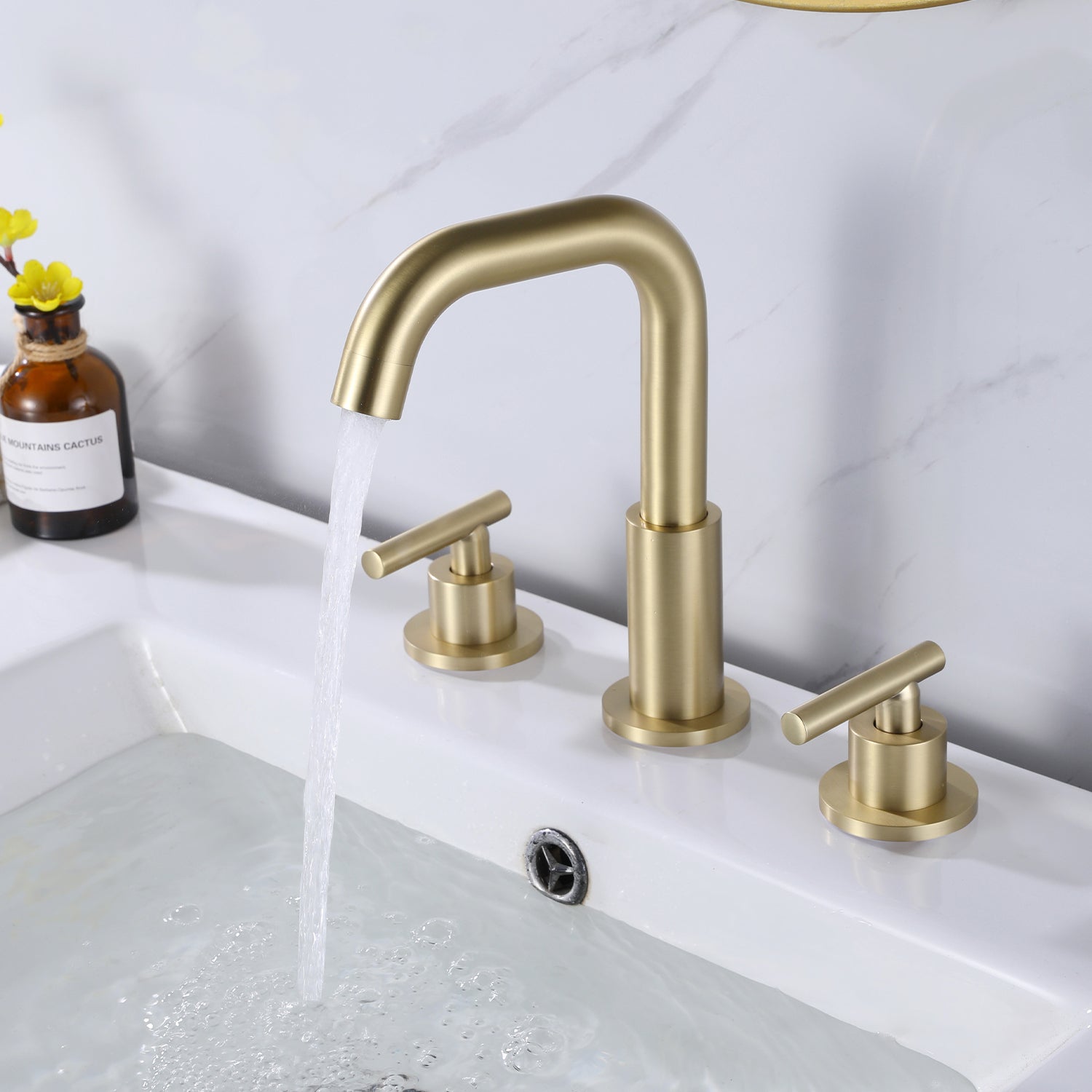 Two Handle Deck Mounted Bathroom Sink Faucet With 360-Degree Swivel Spout — thumbnail 3