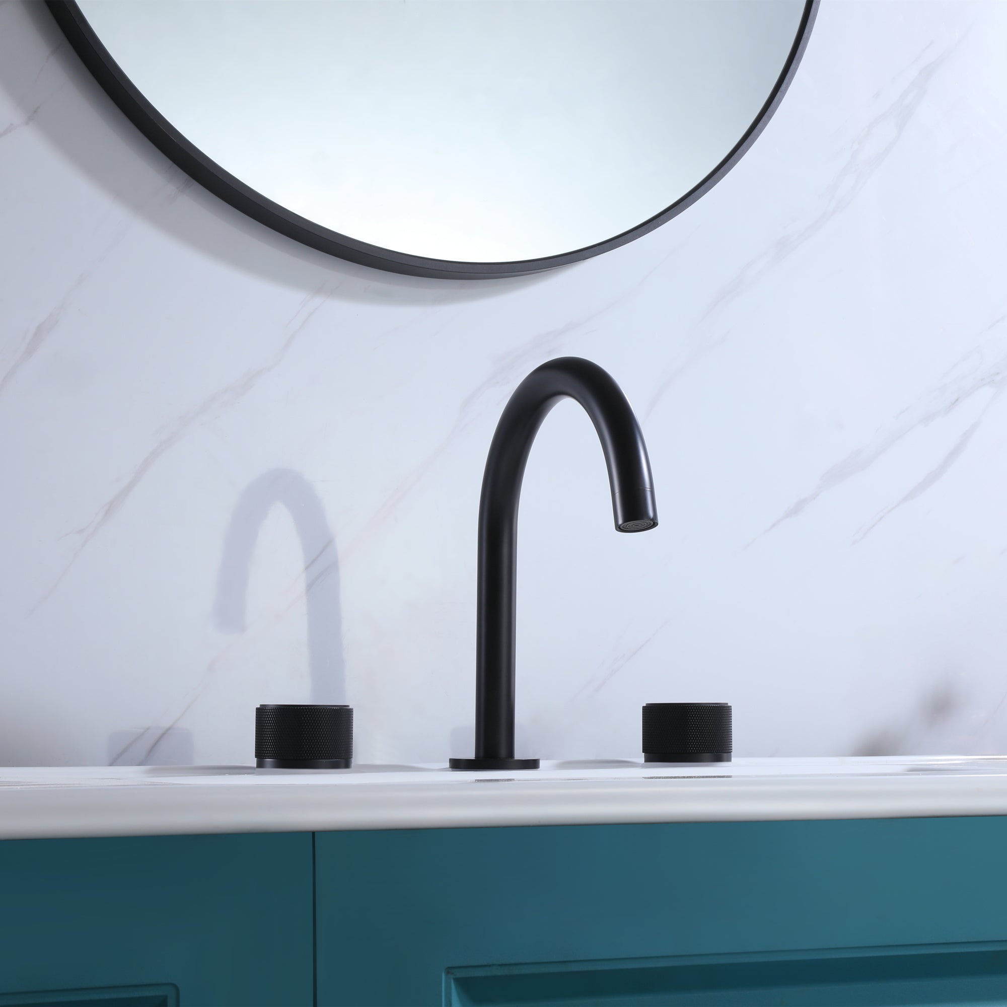 3 Holes 8 in. Widespread Black Bathroom Faucet Two Handles Basin Sink Mixer Tap — thumbnail 2