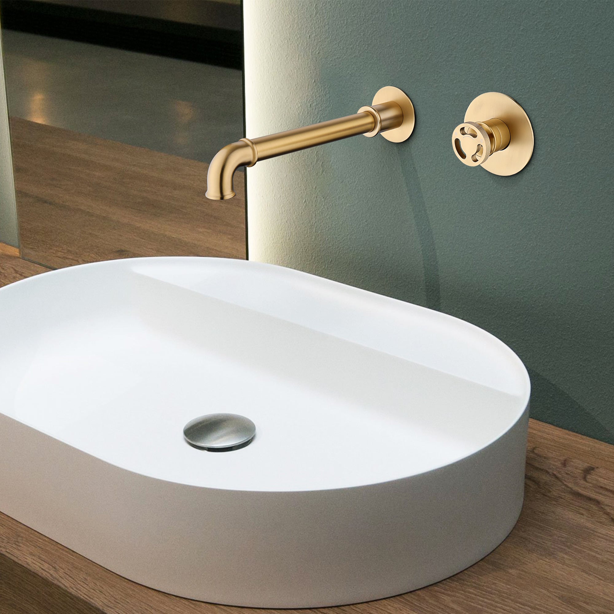 Wall-Mounted Single Handle Industrial Sink Faucet, Brushed gold