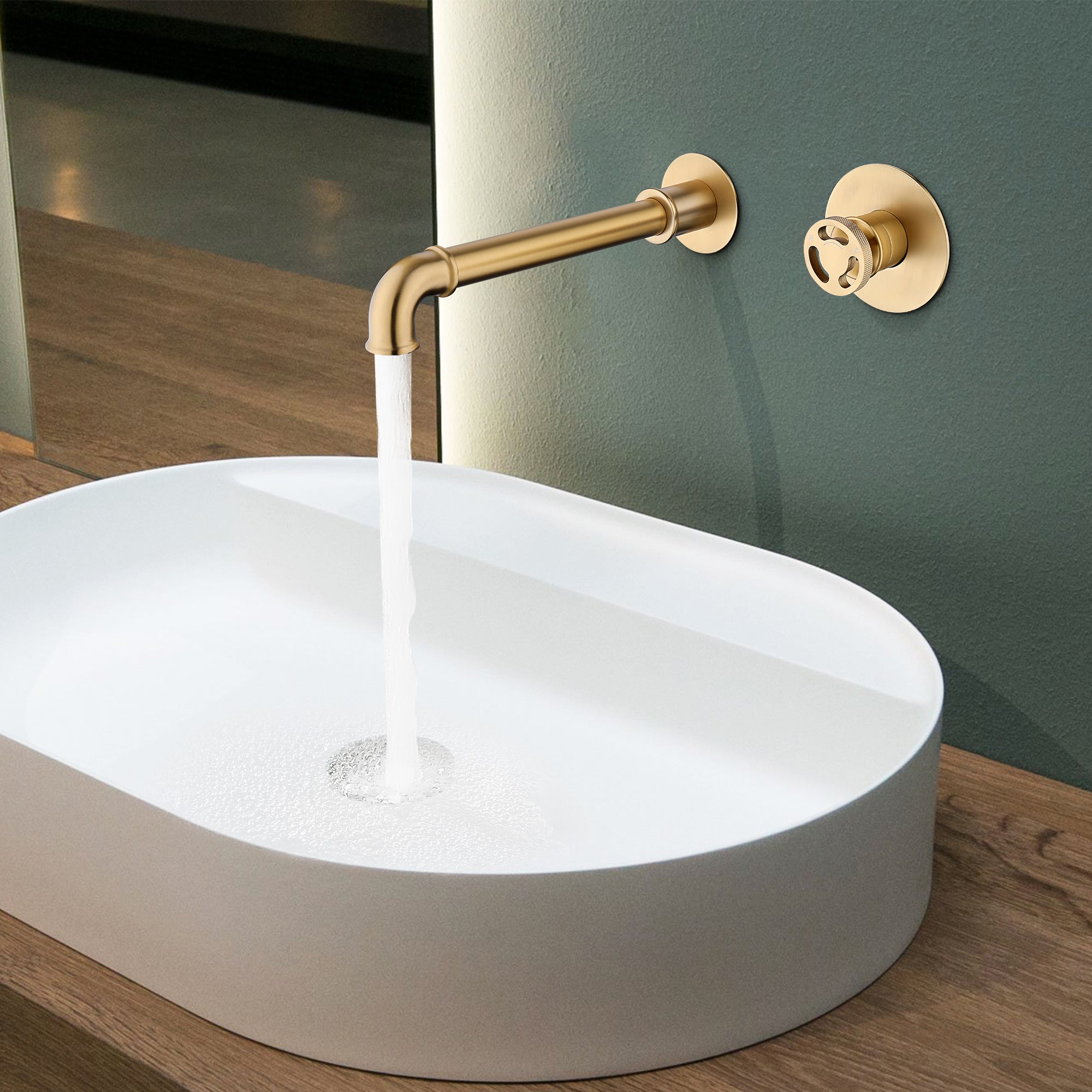 Wall-Mounted Single Handle Industrial Sink Faucet, Brushed gold — thumbnail 3