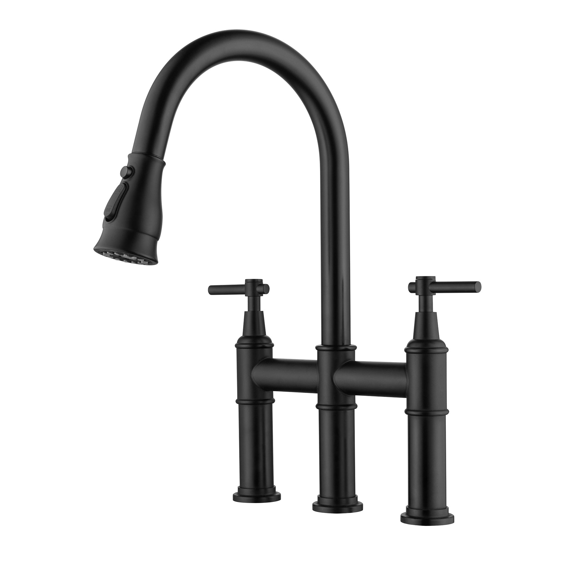 Bridge Kitchen Sink Faucet With Pull-Down Sprayhead Solid Brass Double Handle