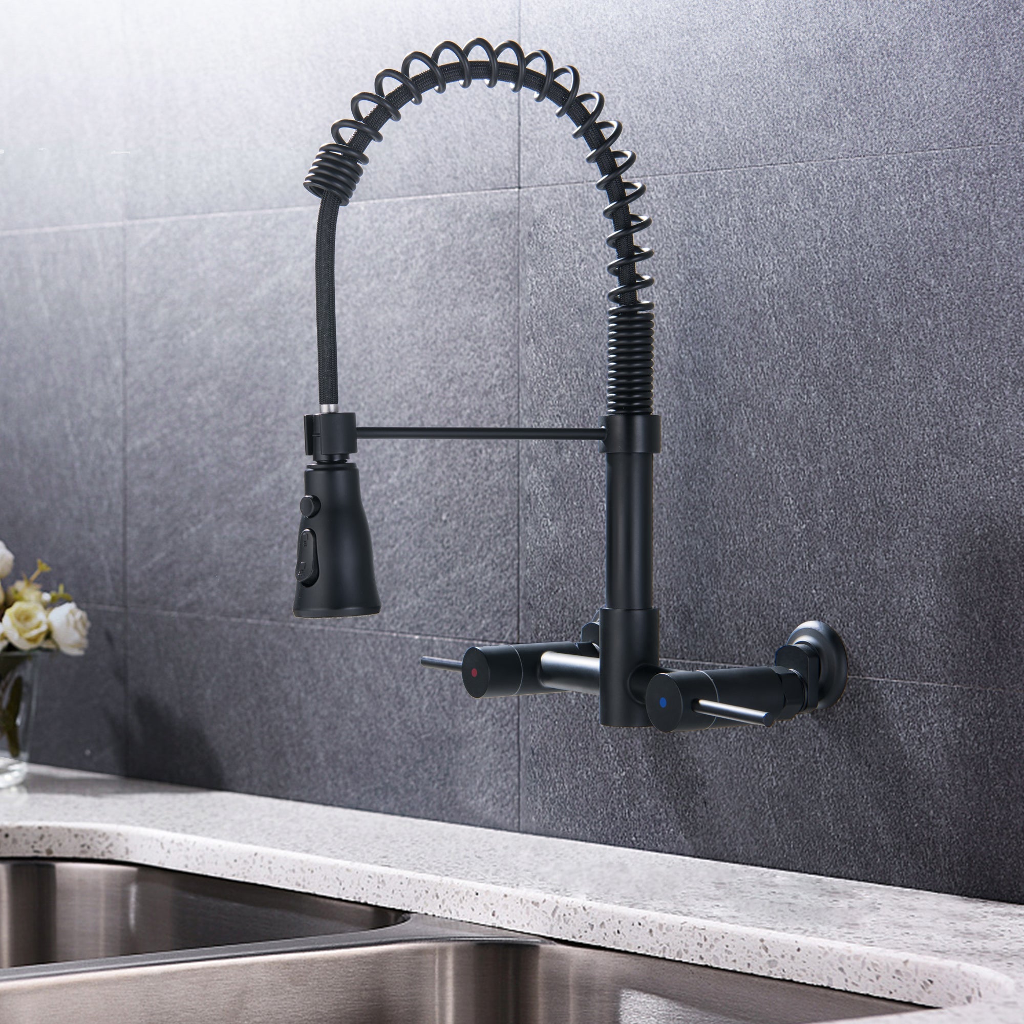 Commercial Solid Brass Pull Down Sprayer Spring Kitchen Sink Faucet — image 1