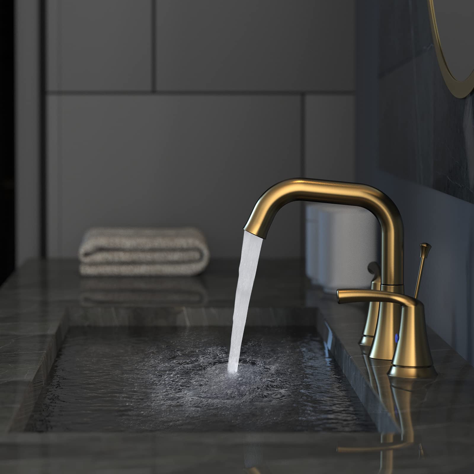 Brushed Gold 8 Inch Widespread Bathroom Faucet 2 Handle with Pop Up Drain — thumbnail 2