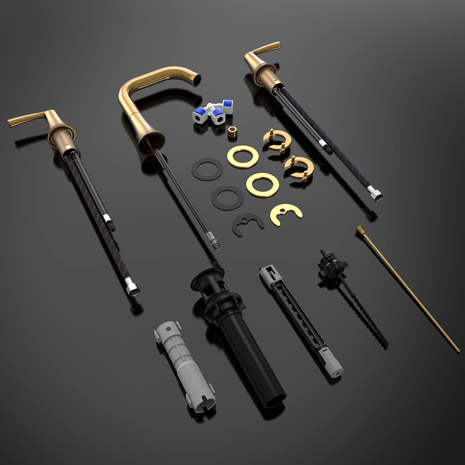 Brushed Gold 8 Inch Widespread Bathroom Faucet 2 Handle with Pop Up Drain — thumbnail 3